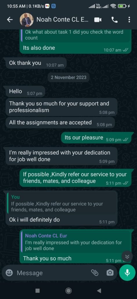 Verified WhatsApp message from a PhD scholar praising research and writing guidance