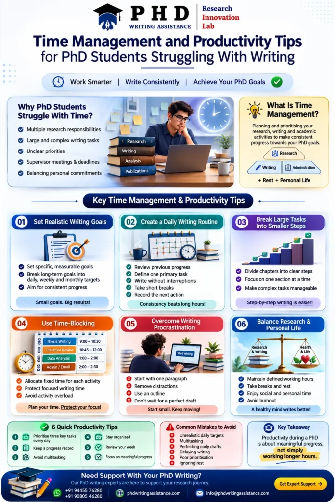 Time management and productivity tips for PhD students struggling with writing
